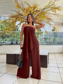 Long Romper Made Of Dune Fabric - Burgundy - View 3