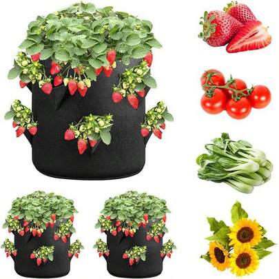 1pc Outdoor Garden Vegetable & Fruit Planting Bag, Felt Planting Bag, Non-Woven Felt Planting Pot, Non-Woven Bag, Black Seedling Nursery Grow Bag (Multiple Sizes)