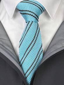 Knitted Tie And Belt, Unisex Couple Style, Striped Casual Tie, Formal Occasion, Wedding Party, Evening Dress Accessory, Gift Tie And Belt - Multicolor - View 13
