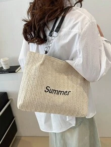 女士手提包/单肩包，适合日常通勤、旅行、购物、休闲外出 - 米色 - 查看 3