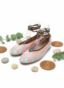 Zapatos planos con diseño de cordones entrelazados, empeine de tejido trenzado transpirable, ultra cómodos para el día a día, patrón regular moderno y versátil - Rosa - Ver 1