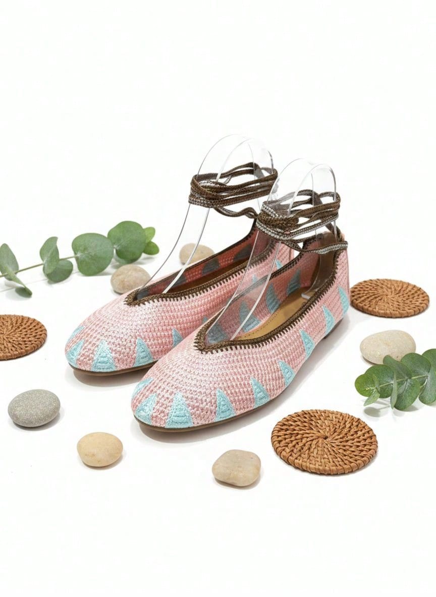 Zapatos planos con diseño de cordones entrelazados, empeine de tejido trenzado transpirable, ultra cómodos para el día a día, patrón regular moderno y versátil - Rosa - Ver 1