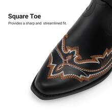 Cowboy Knee High Boots For Women Western Retro Embroidered Cowgirl Boots Fashion Narrow Square Toe Comfortable Vintage Side Zipper Tall Boots For Ladies - 黑色 - 查看 10