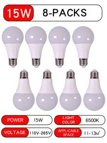 8颗E27 7/9/12/15W LED灯泡相当于75W白炽灯，冷白光6500K，1000流明超亮灯泡，适用于客厅、厨房、卧室和办公室。 - 8個裝燈泡 - 查看 15