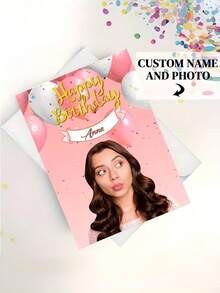 1pc Customizable Birthday Card, Personalized Birthday Card With Uploadable Photo, Suitable For Birthday, Retirement, Wedding Invitations And Other Occasions, DIY Fun Gift Card With Customizable Text And Photo, Personalized Gift - Multicolor - View 2