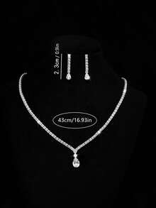 3pcs Simple And Exquisite Cubic Zirconia Jewelry Set, Including Necklace, Earrings And Bracelet, For Women's Daily Wear, Weddings, Parties, Birthdays, And Festivals - Silver - View 5