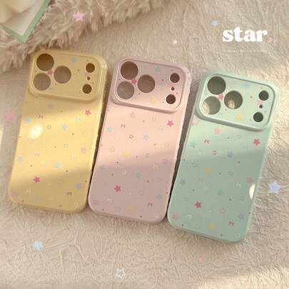 1pc Cute Dopamine Colorful Star Design Phone Case, Suitable For IPhone 17 Pro Max, Soft Shell, Sweet, Girly, Geometric, Korean Style, Minimalist, Color Blocking, Ins Style