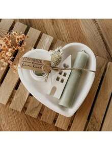 2pcs/Set DIY Semi-3D Heart Shaped Candle Holder Silicone Mold, Heart House Crystal Epoxy Resin Wax Candle Mold - Silicone Mold - View 4