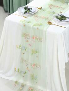 1 Stück Retro farbig bestickter Tischläufer mit Blumenmuster, transparente Mesh-Tüll Tischdecke, Elastan, Baby-Shower Party Tischdecke, Baby-Shower Zubehör, 1. Geburtstags Party Dekoration, Baby Mädchen/Jungen Party Dekoration, Gender Reveal Party Tischdecken Dekoration - Verschiedenfarbig - Übersicht 10