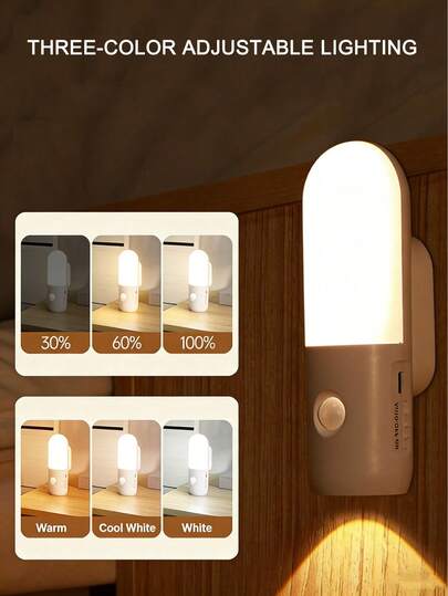 1pc LED Night Light With Motion Sensor, 3-In-1 LED Motion Sensor Light, USB Rechargeable Battery Powered, Wall Mounted Flashlight, Portable LED Night Light, USB Charging LED Night Light, Dimmable Sensor Light With Built-In Battery, Suitable For Stairs, Hallway, Bedroom, Bathroom, Indoor, Living Room, Modern Style LED Lighting