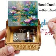 Impressionist Water Lily Oil Painting Hand Crank Wooden Music Box – No Battery Needed, Artistic Gift For Her - Water Lily Music Box - View 5