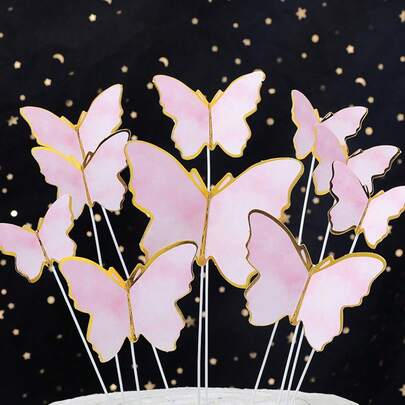 10pcs/Pack Cake Decorative Butterfly Picks, Pink & Purple Fairy Butterfly Cake Decor Toppers, Party Birthday Cake Decorations