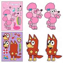 Bluey 1 set/6 piezas Pegatinas de rompecabezas de perros de dibujos animados, pegatinas de rompecabezas de animales hechas a mano y divertidas, pegatinas educativas de animales, regalo perfecto para fiestas y carnavales - Multicolor - Ver 5