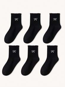 3 Pairs Kids Socks With Black Lace Bow Design, Girls Toddler Versatile Mid-Calf Socks, Suitable For Daily Wear All Seasons - Multicolor - View 4