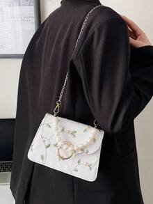 Sac à main brodé de perles, élégant et à la mode, pour femme. - Blanc - Voir 7