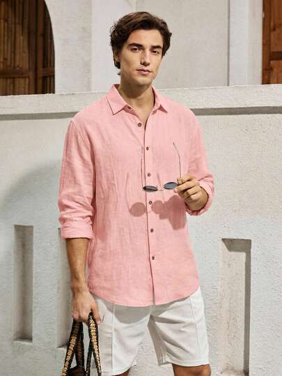 Mercer Haus Camicia polo in lino leggera da uomo a maniche lunghe, con design a mezza chiusura lampo, traspirante e confortevole, adatta per spiaggia, attività all'aperto, raduni familiari (Nota: i colori bianco, azzurro chiaro, ecc. sono leggermente trasparenti; le taglie europee e americane sono grandi, si consiglia di ordinare una taglia in meno)
