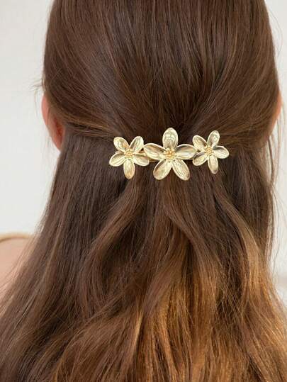 1pc Women's Floral Metal Spring Clip, Princess Style Barrette Hair Accessory, Daily & Holiday Gift