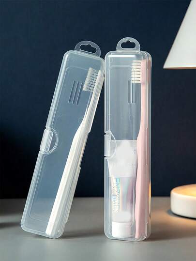 Caja de almacenamiento transparente para cepillo de dientes y pasta de dientes con diseño de hebilla y función de drenaje, conveniente para viajar, se puede usar como organizador de escritorio, joyero, caja de almacenamiento a prueba de polvo para viajes, diseño de tapa abatible para un fácil acceso y organización, soporte para brochas de maquillaje