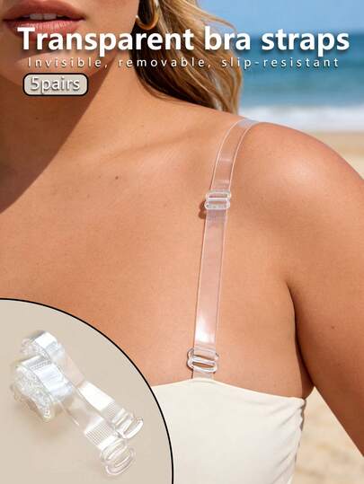 5 Pairs Transparent Invisible Bra Shoulder Straps - Anti-Slip Silicone Straps For Strapless Bras, Perfect For Formal Events, Weddings & Vacation Wear