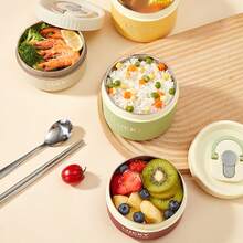 便携式304不锈钢保温午餐盒，含餐具和午餐袋，密封防漏便当盒，可微波炉和热水加热，隔热防烫，可重复使用，可存放水果沙拉等食物，适合学生和成人在学校、办公室、户外露营、野餐、旅行、返校等场合使用。 - 彩色 - 查看 10