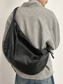 peach tree 可调节肩带手提包，拉链封口单肩包，男女通用休闲纯色斜挎包，大容量邮差包，送给年轻人的圣诞礼物 - 黑色 - 查看 2