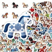 100pcs Cute Horse Stickers, Chinese Style Creative Decorative Stickers For Diary, Notebook Scrapbook Supplies Stationery Funny Stickers - 100pcs - View 7