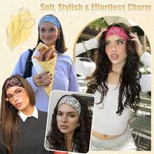 6pcs Women Headbands, Elastic Headbands Non-Slip For Yoga Exercise, Paisley Bohemian Pattern, Polyester - Multicolor - View 3