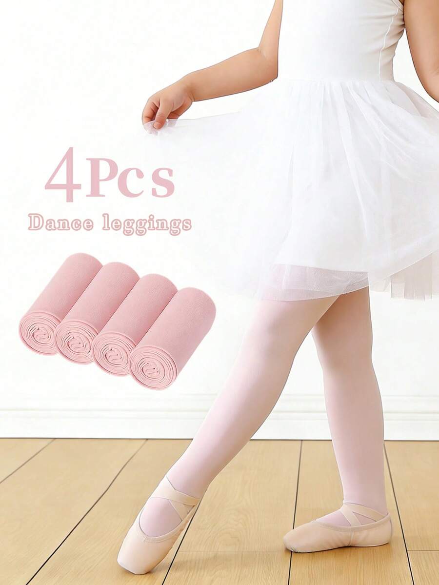 4pcs Girls' Dance Tights, Solid Color Versatile Velvet Material Soft & Slim Fit Leggings, Suitable For Girls Dance Practice