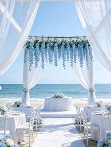 1pc 10 Stems 190cm/74.8in Artificial Wisteria Vine Garland In Blue, Purple, White, Pink, Yellow, Suitable For Wedding Arch, Party, Garden, Home Decor, Holiday Gift. Wedding Decoration, Beautiful Room Decor, Home Decor, Valentine's Day, Birthday, Graduation Gift - Baby Blue - View 2