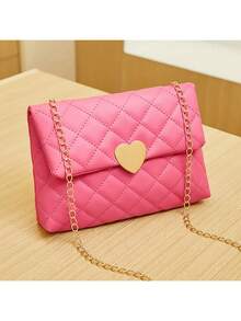 1个女孩时尚金属心形扣菱形包，优雅链条单肩斜挎包，多功能通勤方包，精美礼物 - 彩色 - 查看 6