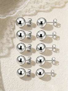 10pcs/Set Minimalist 18K Gold Plated Round Bead Design Earrings, Includes Ear Plugs, Unisex, Suitable For DIY, Daily Wear, Beach, Bathing, Sleeping And Leisure - DIY Minimalist Spherical Earrings - View 2