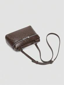 1 pieza Bolso de hombro cuadrado de unicolor con textura de grano de litchi en PU, bolso de mano pequeño para mujer, adecuado para combinar con diaria, salidas, compras, fiestas, bol - Cafetería - Ver 9
