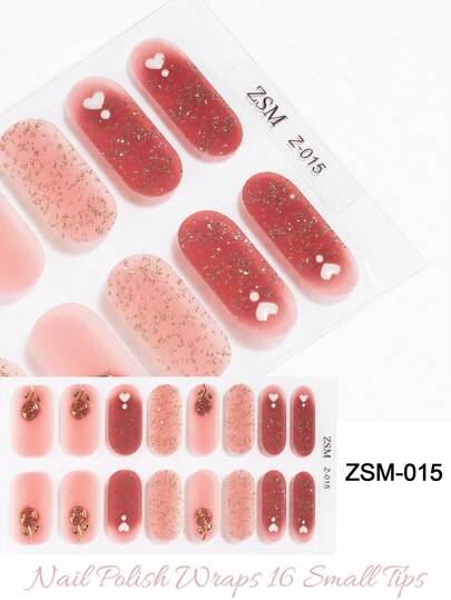 SSemi Cured Gel Nail Strips , Jelly Beige, 16 Pcs Gel Nail Wraps, Stickers, No UV Light Required, Salon Quality, Long Lasting