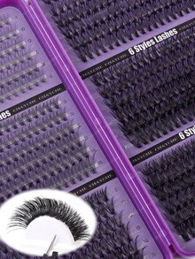 720/684/648/200pcs D-Curl Fluffy Thick False Eyelashes Set, Includes Beginner-Friendly Eyelash Tutorial, Thick & Full DIY Segmented False Eyelashes With Glue, Sealant, Tweezers And Brush, Enlarges Eyes, Lightweight & Reusable, Bulk Single Pair Eyelash Kit, Soft & Natural Mixed Lashes, Creates 5D Volumized Eye Makeup, Suitable For DIY At Home, Travel, Daily Commute, Parties, Weddings, Bridal - Purple - View 12