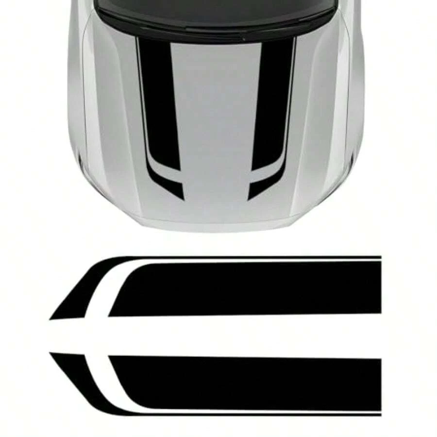 2 PCS Car Hood Stickers Sports Racing Stripe Graphic Decal Auto Body Side Strip Decor Waterproof Vinyl Decals Decorative Accessories For Automotive Fenders Skirts Roofs Black - Black - View 1