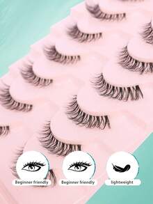 10 Pairs Clear Band Faux Mink Lashes Spiky Cat Eye Lashes Natural Eyelashes, Look Like Eyelash Extensions, 3D Lashes False Eyelashes - Black - View 2