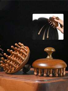 1/2pcs Natural Smooth Sandalwood Hair Comb - 28/7 Teeth Anti-Hair Loss Scalp Massage Brush, Ergonomic Handle Suitable For All Hair Types, Deep Stimulation And Hair Care - A - View 7