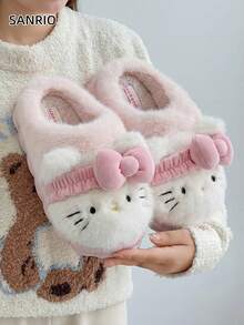 SANRIO 三丽鸥粉色Hello Kitty毛绒拖鞋 & 紫色KUROMI女士毛绒冬季拖鞋，卡通可爱室内/室外蓬松保暖舒适家居拖鞋 - 粉色 - 查看 12