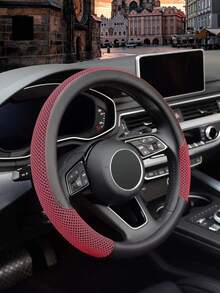 Breathable Ice Silk Steering Wheel Cover – Universal Elastic Grip For Cars, Trucks & SUVs – Soft, Non-Slip, All-Season PU & Microfiber Steering Wheel Pad With Red Stitching - A - View 12