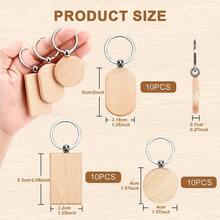 30pcs Unfinished Wooden Key Chains, 3 Shapes Laser Engraved Blank Key Rings, Bulk Wooden Key Fobs For DIY Craft Gifts, Various Key Chains And Key Tags - as shown - View 2