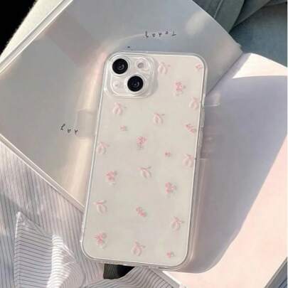 1 pieza Funda de teléfono transparente de TPU con patrón personalizado de lazo rosa, cobertura completa, compatible con iPhone 11 12 13 14 15 16 Pro Max Xr 7 8 Plus, aplicable a la serie