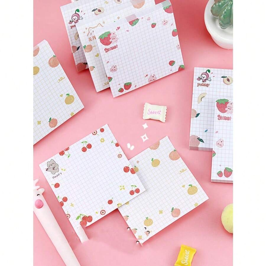 Random 1pc Cute Cherry Pattern Sticky Notes | 80-Sheet Creative Decorative Stationery For Office Study Home Reminder - A - Xem 1