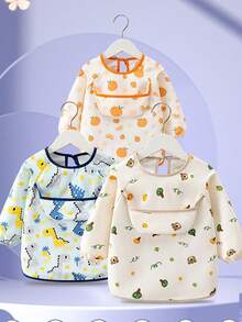 1pc Cartoon Cute Portable Bib, Baby Long Sleeve Bib, Soft Waterproof Full Body Bib With Pocket For Feeding, Playing, Painting, Stain Resistant - Multicolor - View 11