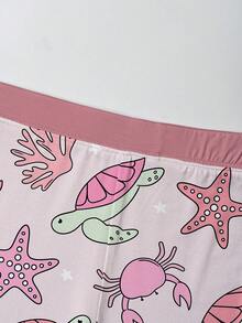 Bamboo Fiber - Summer Pink Sea Turtles Starfish Corals Underwater World Print, Comfortable And Fitted, Highly Elastic, Machine Washable, Suitable For Outdoor Summer Infant Boy Girl Use. - 淺粉色 - 查看 6