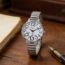 XAPWV 1pc Women's Quartz Watch, Arabic Numeral, Elastic Band, Casual Round Dial, Fashion Luxury Ladies Wristwatch - Silver - View 5