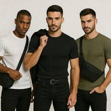 Kit Of 3 Men's Ribbed T-Shirts, American Slim Fit, 100% Cotton - White, Black, and Military Green - View 6