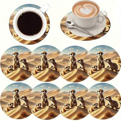 4/8 piezas Soportes de taza y posavasos de madera con lindos animales del desierto, adecuados para el patio, la cocina, la sala de estar, la mesa de comedor en reuniones familiares, regalo para amigos y familiares, adecuado para el Día de San Valentín, bodas, cumpleaños, fiestas, accesorios de decoración del hogar