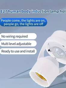 Enchufe de Luz con Sensor de Movimiento Base Tornillo E27, Detección de Ángulo Amplio 120°, Encendido/Apagado Automático, Temporizador Ajustable, Cableado Directo, Sin Baterías - Estrella - Ver 5