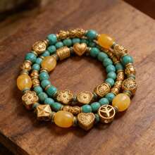 1 件不锈钢金色椭圆形圆形心形花朵大孔珠隔珠，适用于手链、项链、金属发饰等饰品制作。 - 金黃色 - 查看 2