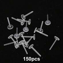 50pairs/100sets Or 150pairs/300sets Clear Silicone Plastic Ear Plugs, Diy Earring Post With Metal Ear Stud - Clear - View 16